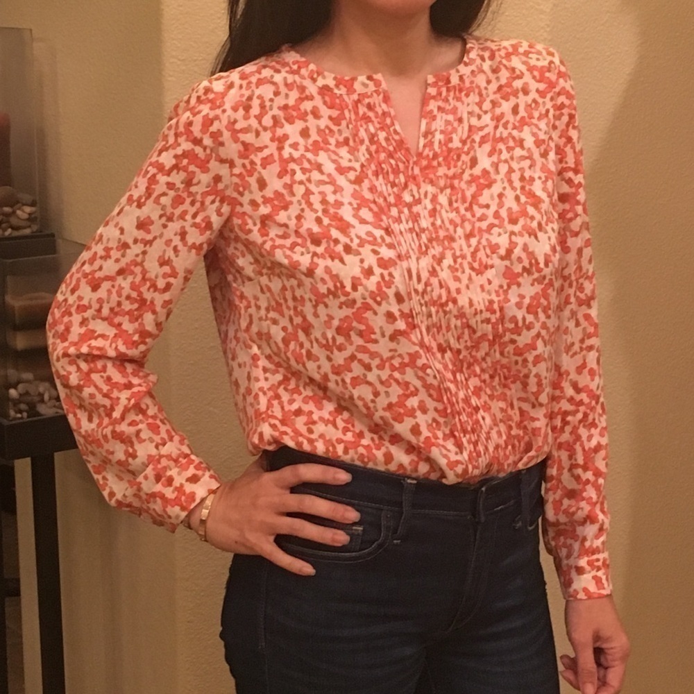 TALBOTS Women’s Orange Pattern Long Sleeve Shirt Small Petite